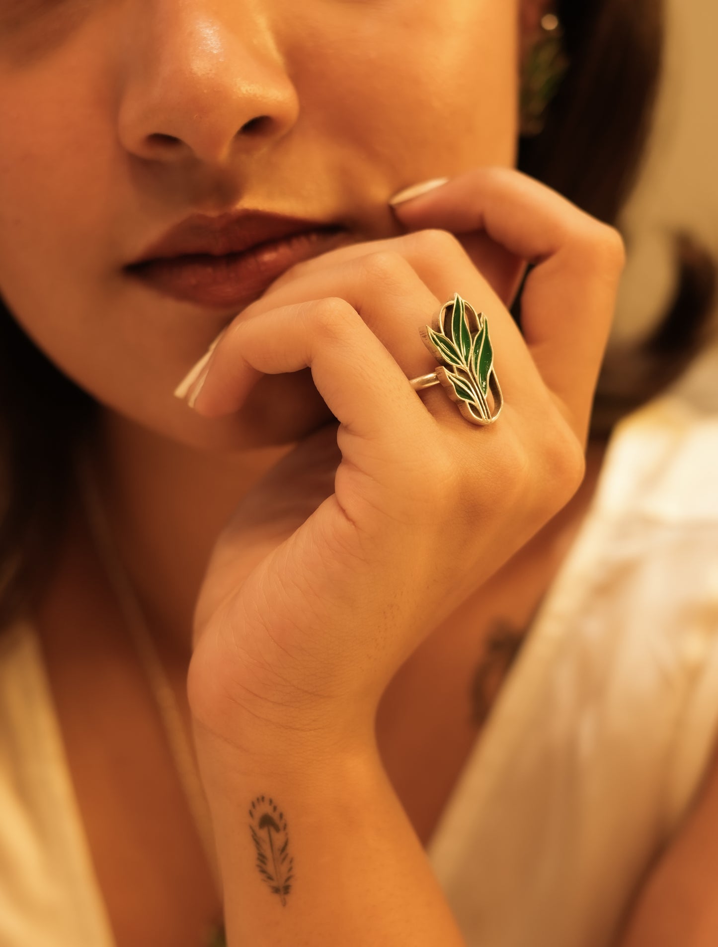 Aadhya Leaf Enamel Ring