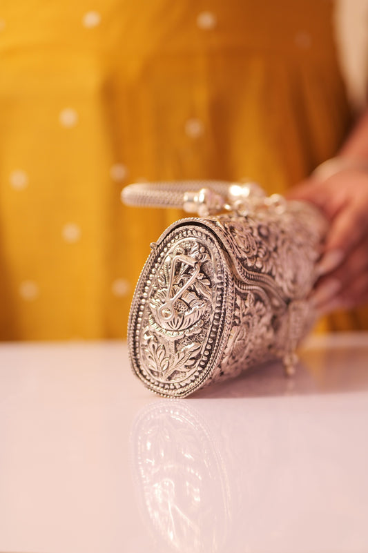 Virasat Intricate Floral Carving Purse