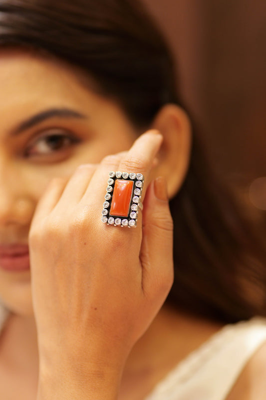 Classic Orange Jadau Cocktail Ring