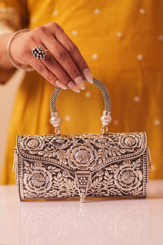 Virasat Intricate Floral Carving Purse