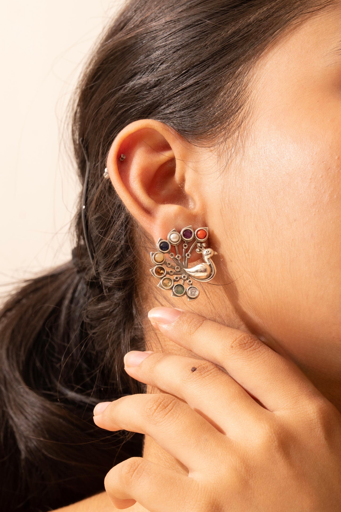 Mishi Navratan Peacock Bloom Stud