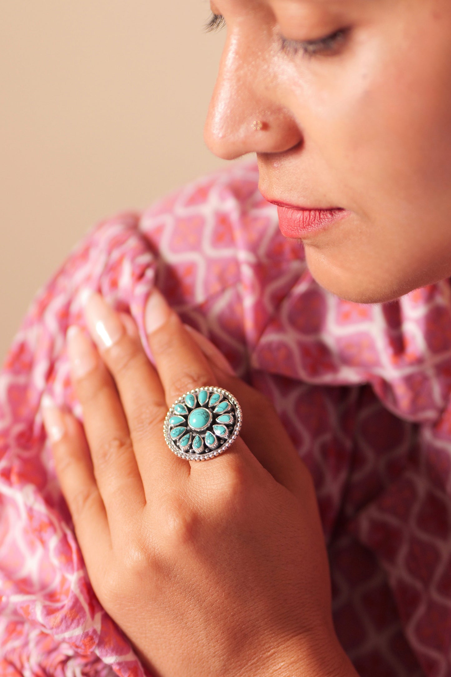 Anokhi Intricate Floral Turquoise Ring
