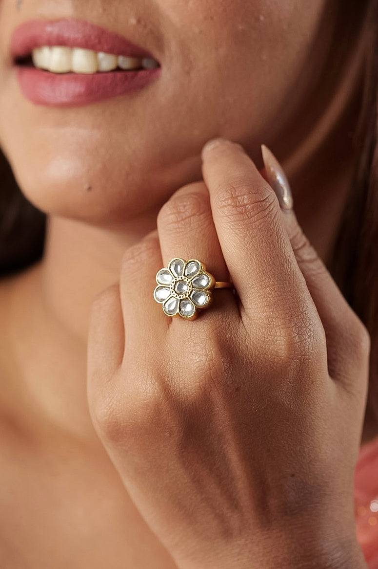 Gulbahar Kundan Floral Ring