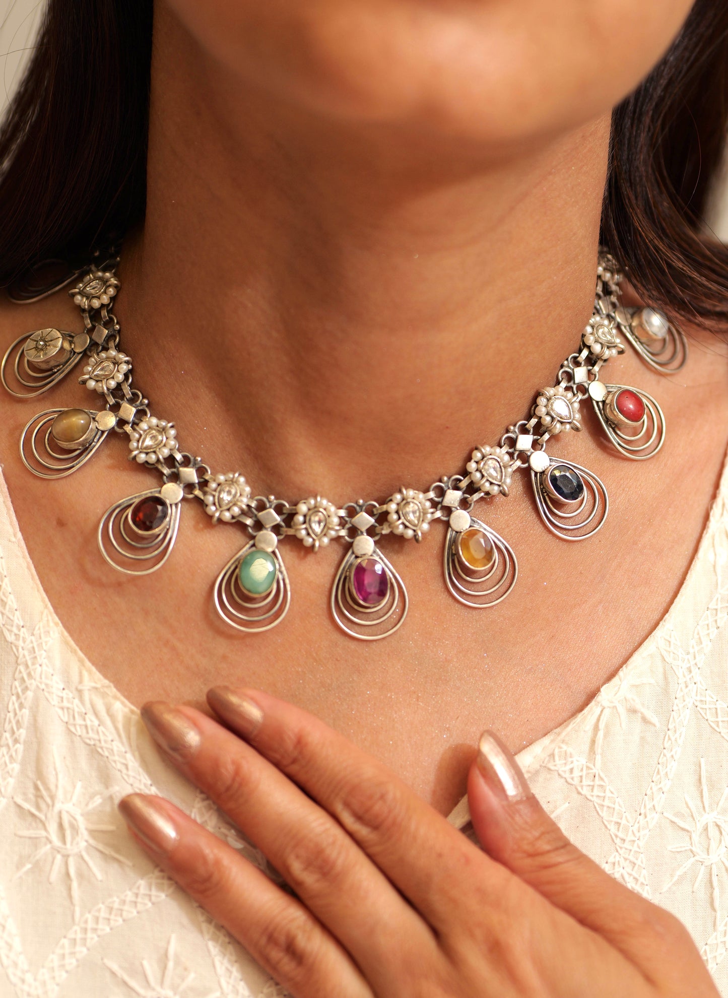 Anokhi Navratan Pearl Cascade Necklace