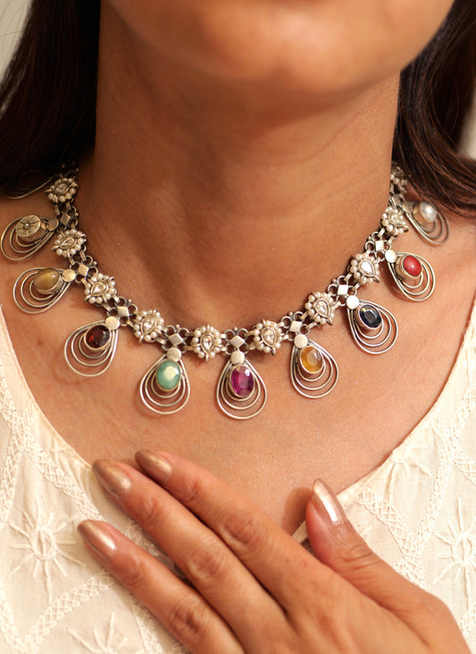 Anokhi Navratan Pearl Cascade Necklace Set