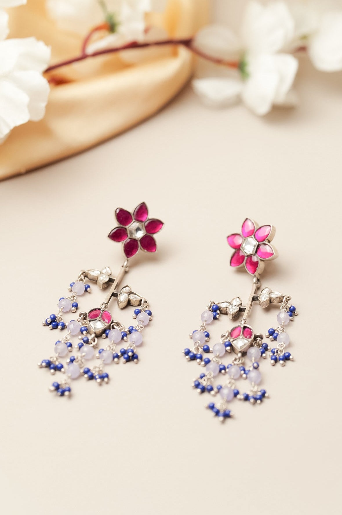 Neel Gulab Beaded Drop Earrings