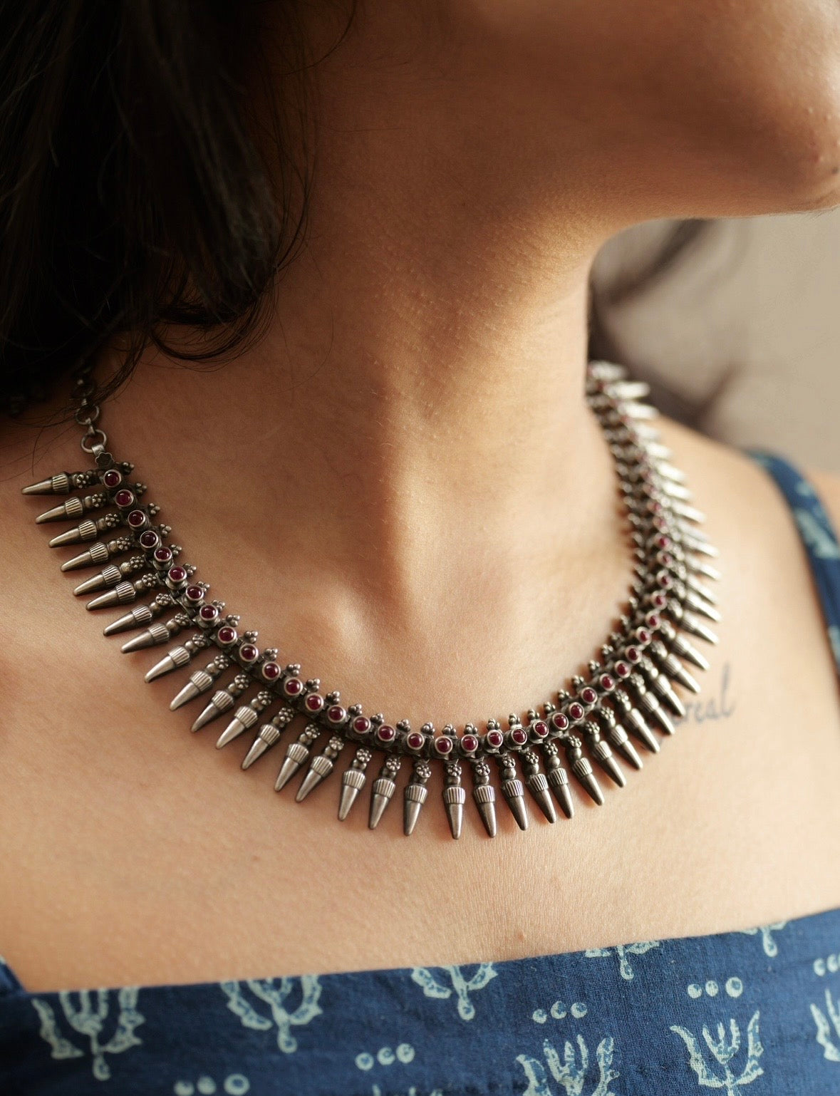 Aadhya Ruby Beaded Spike Necklace