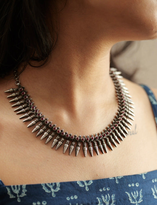 Aadhya Ruby Beaded Spike Necklace