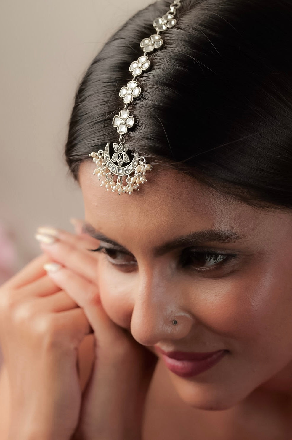 Celestial Kundan Chaandphool Pearl Maangtika
