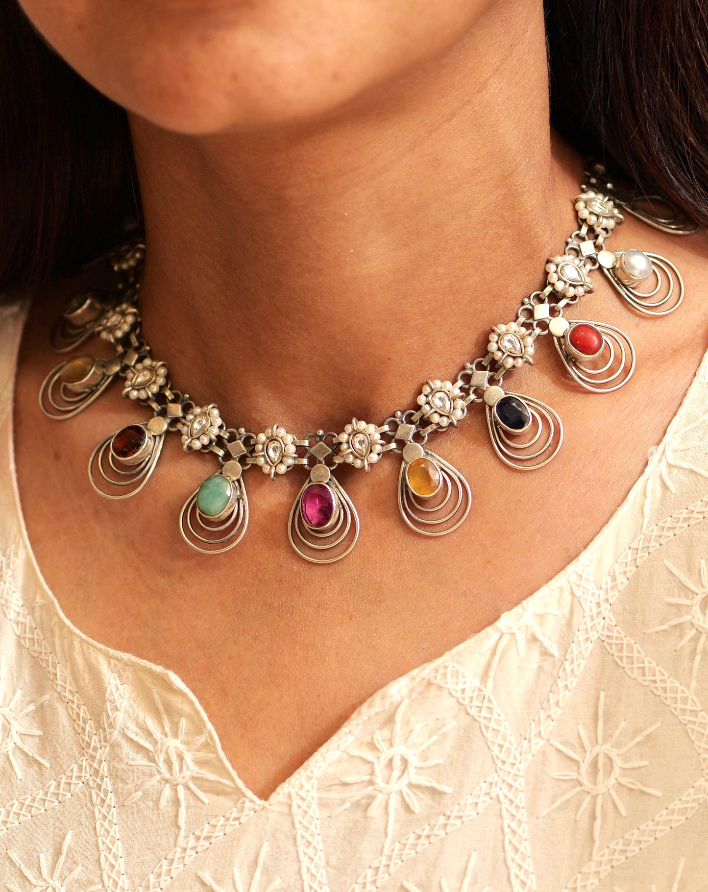 Anokhi Navratan Pearl Cascade Necklace