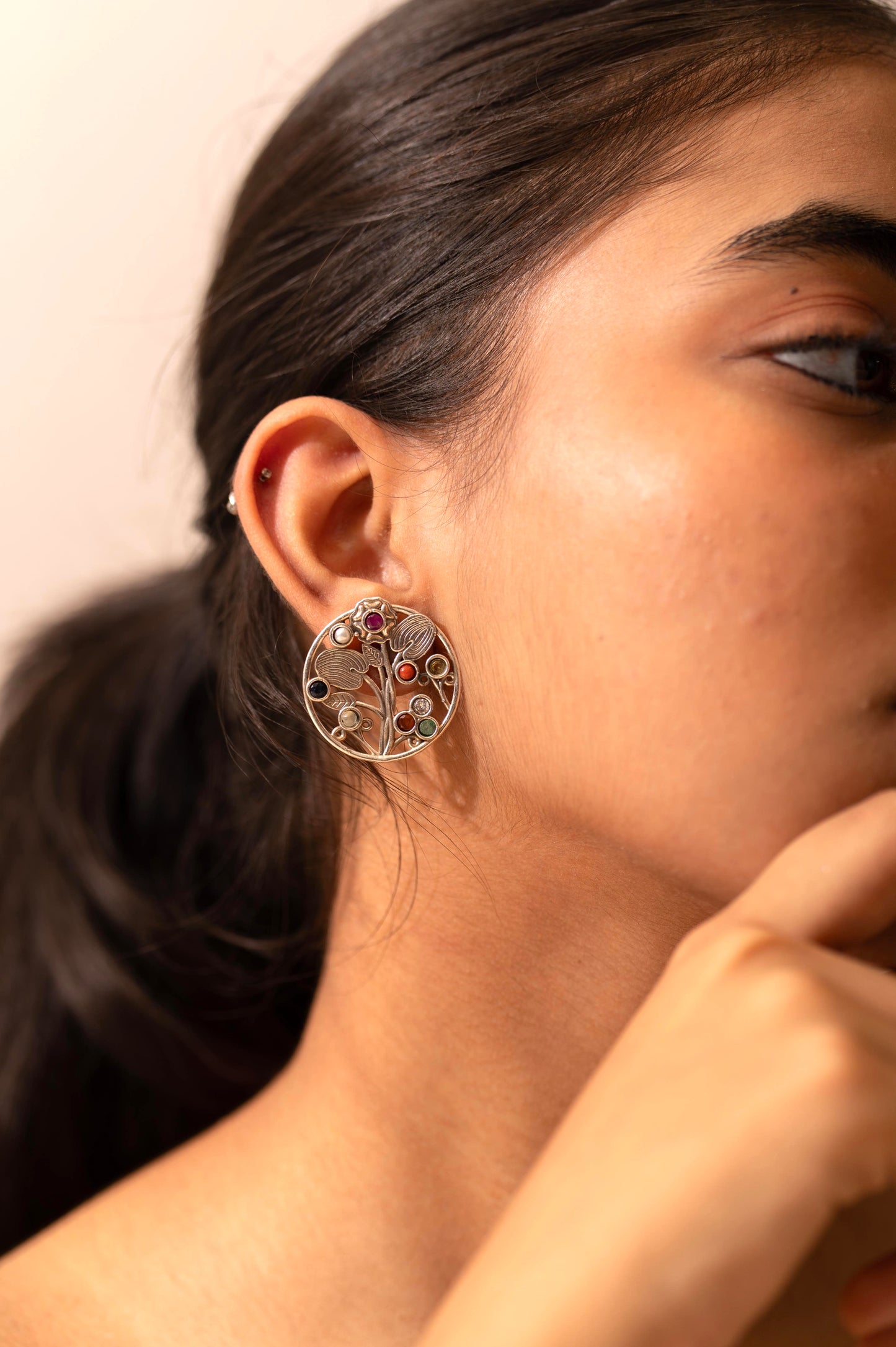 Mishi Navratan Floral Garden Earrings