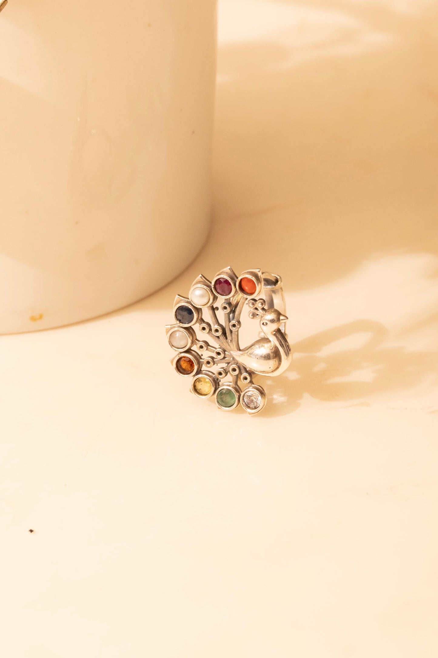 Mishi Navratan Peacock Bloom Ring