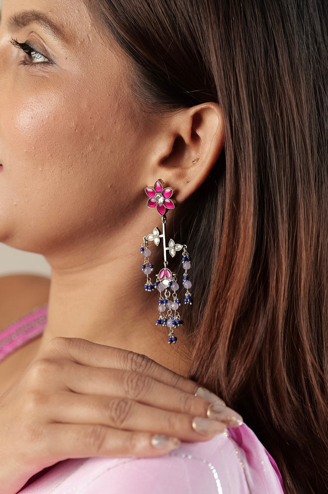 Neel Gulab Beaded Drop Earrings