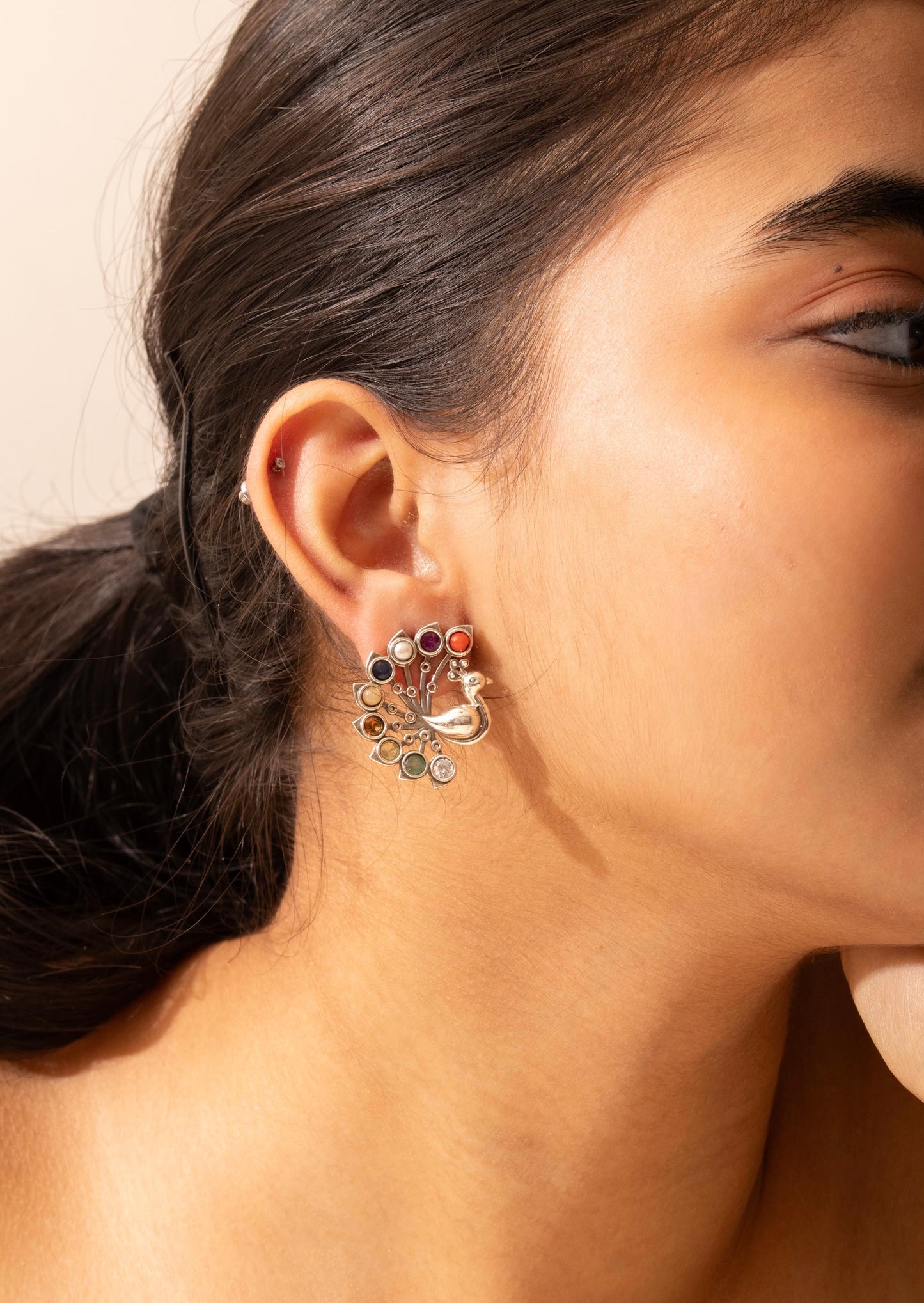 Mishi Navratan Peacock Bloom Stud