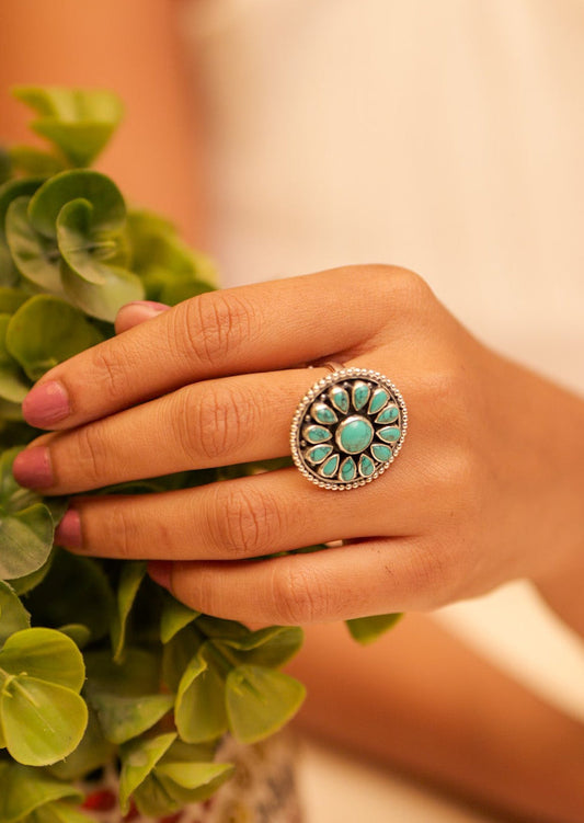 Anokhi Intricate Floral Turquoise Ring
