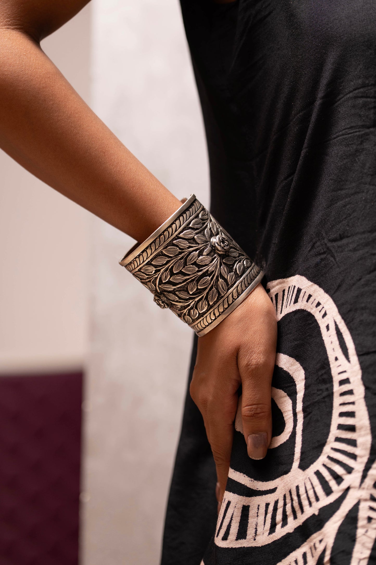 Anokhi Chitai Floral Motif Statement Handcuff