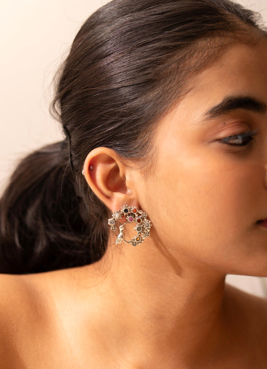 Navratna Bird Hoop Earring
