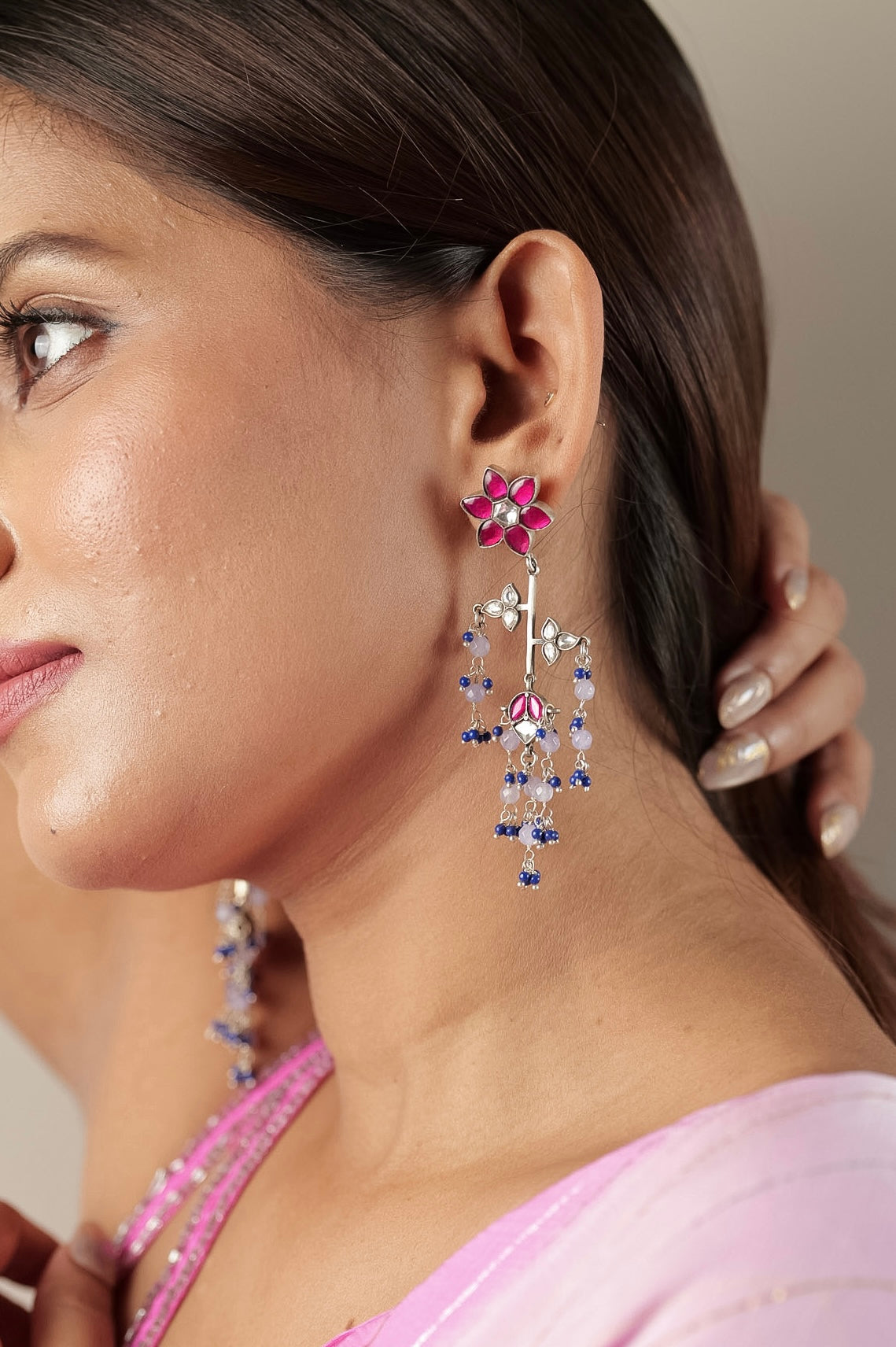 Neel Gulab Beaded Drop Earrings