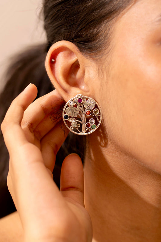 Mishi Navratan Floral Garden Earrings
