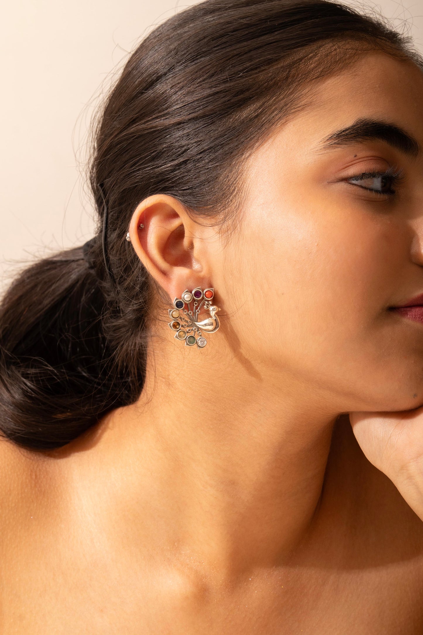 Mishi Navratan Peacock Bloom Stud