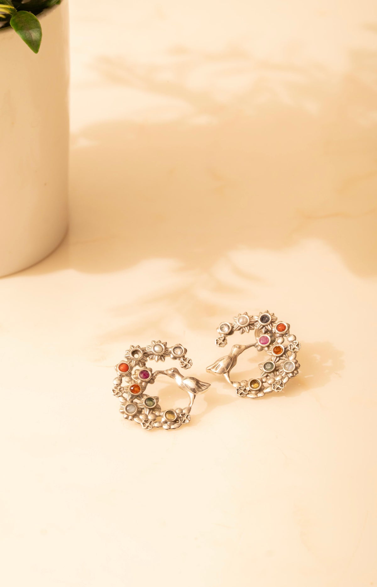 Navratna Bird Hoop Earring
