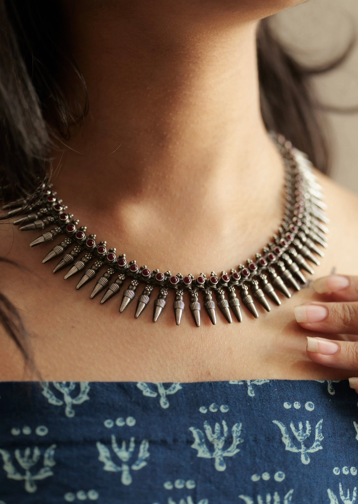 Aadhya Ruby Beaded Spike Necklace