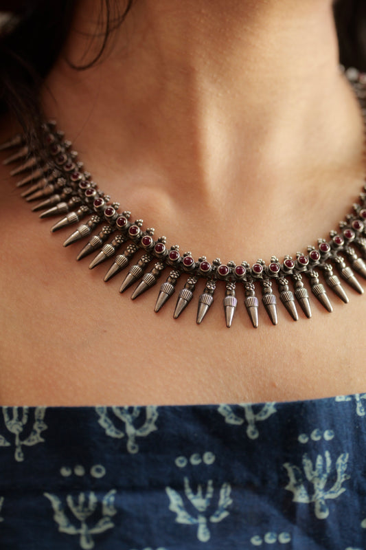 Aadhya Ruby Beaded Spike Necklace