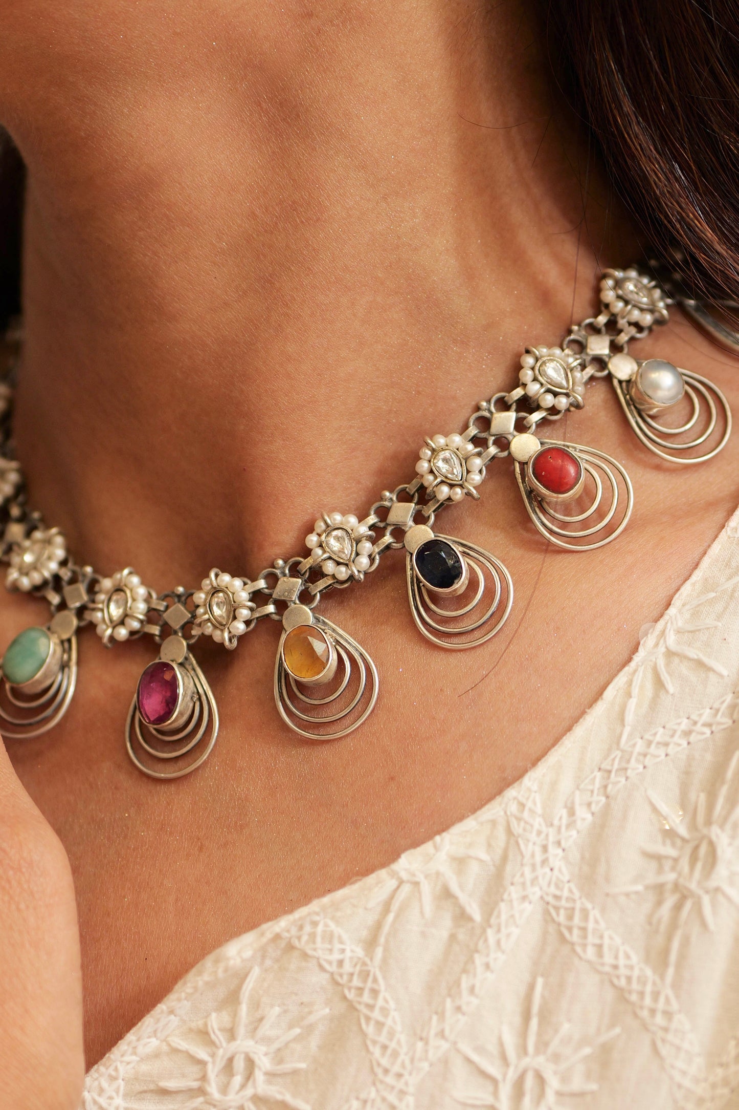 Anokhi Navratan Pearl Cascade Necklace