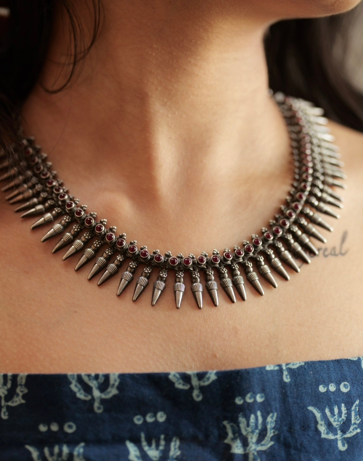 Aadhya Ruby Beaded Spike Necklace