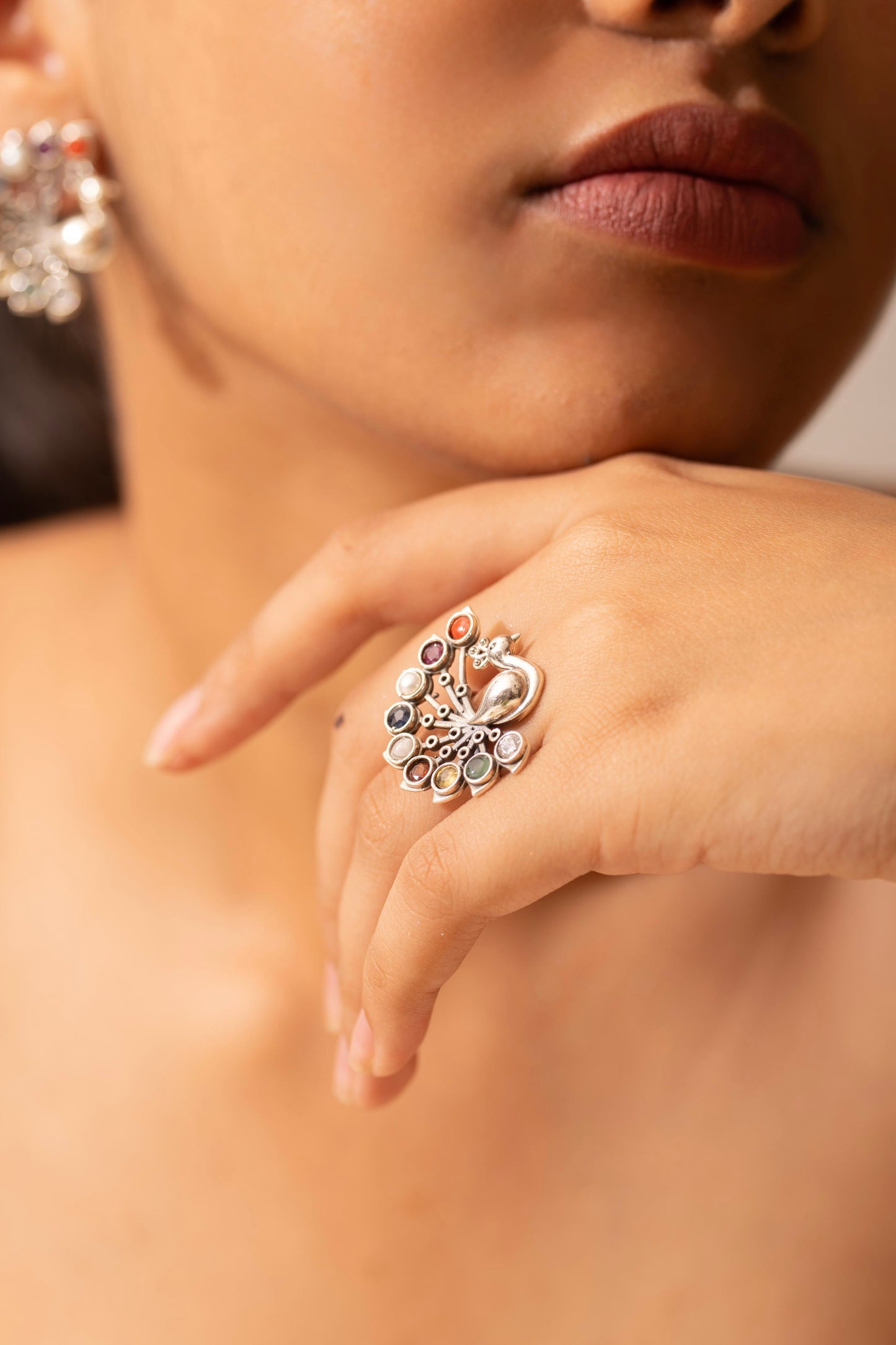 Mishi Navratan Peacock Bloom Ring