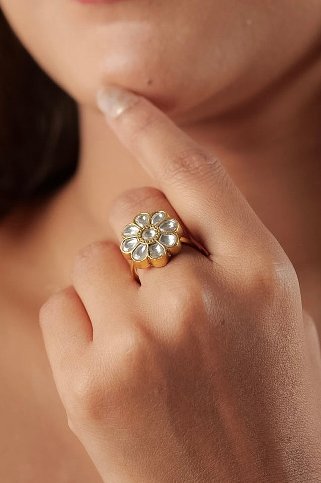 Gulbahar Kundan Floral Ring
