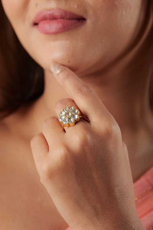Gulbahar Kundan Floral Ring