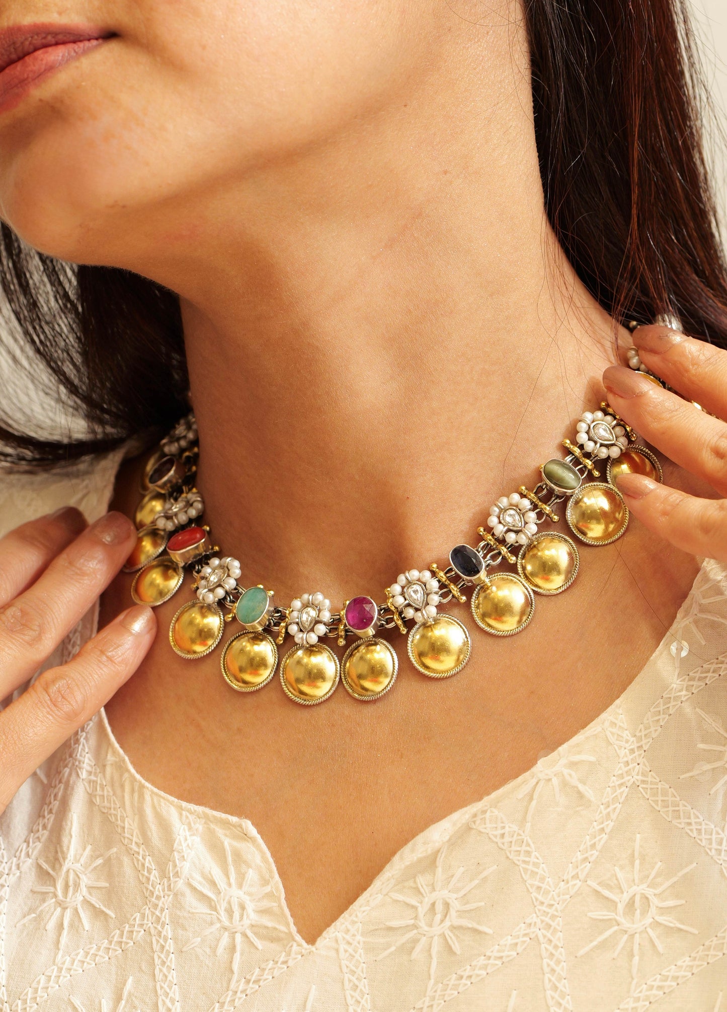 Anokhi Navratan Jhalar Pearl Necklace