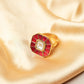 Mishi Ruby Kundan Square Ring