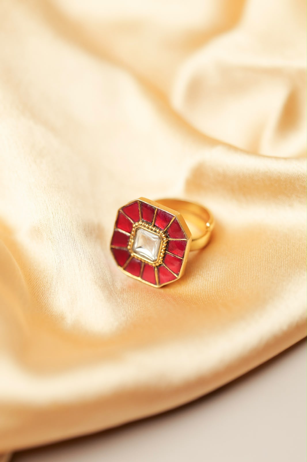 Mishi Ruby Kundan Square Ring