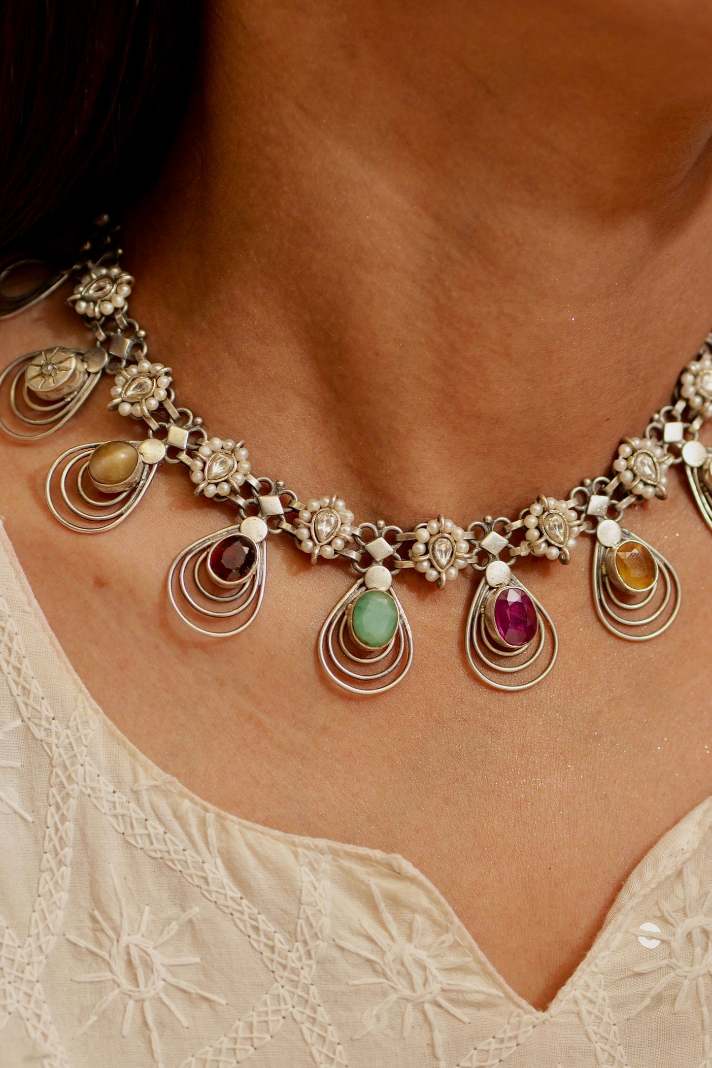 Anokhi Navratan Pearl Cascade Necklace