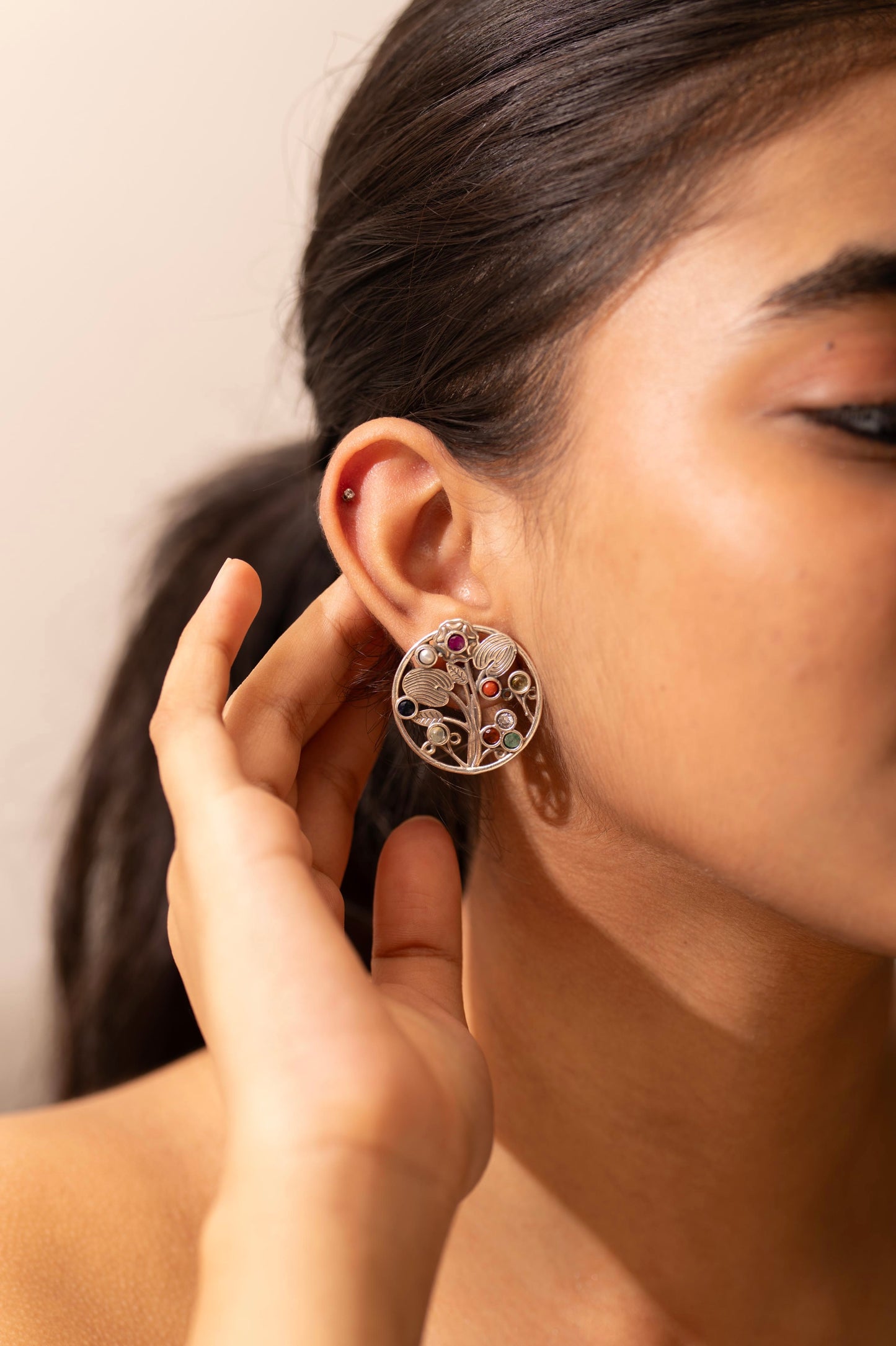 Mishi Navratan Floral Garden Earrings