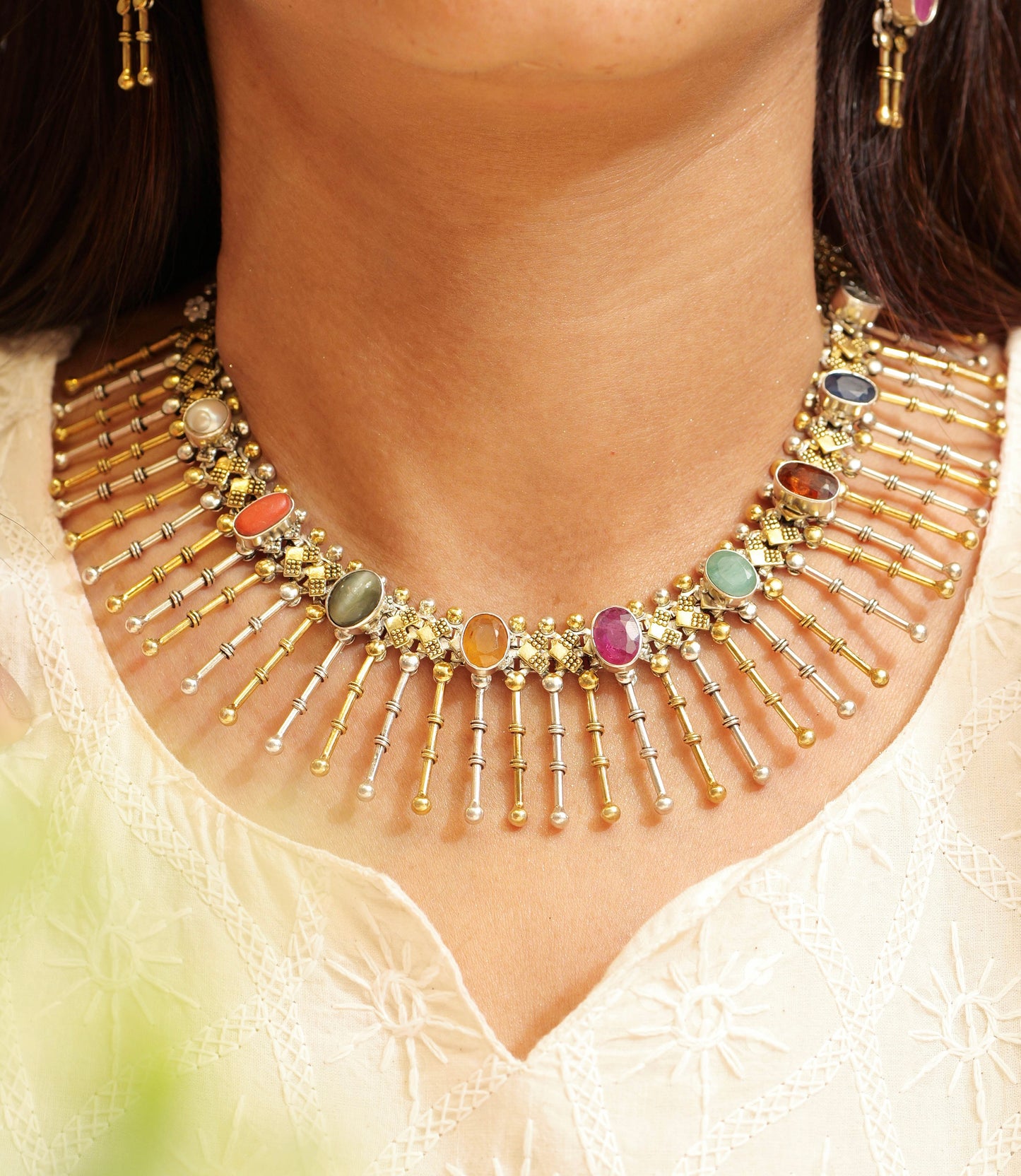 Anokhi Navratan Noor Fringe Necklace Set