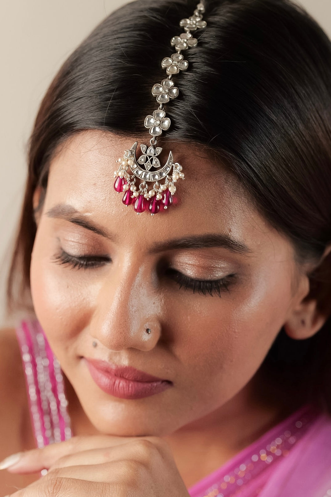 Ruby Celestial Kundan Chaandphool Maangtika