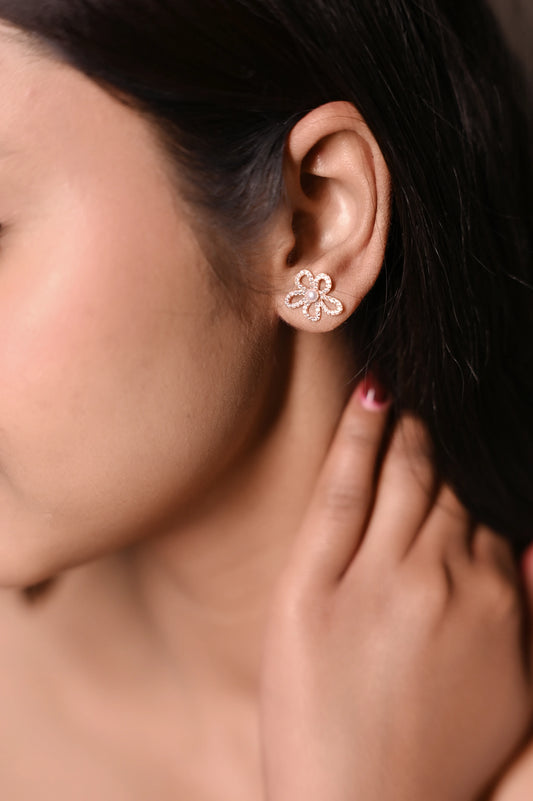 Silver Pearl Flower Studs