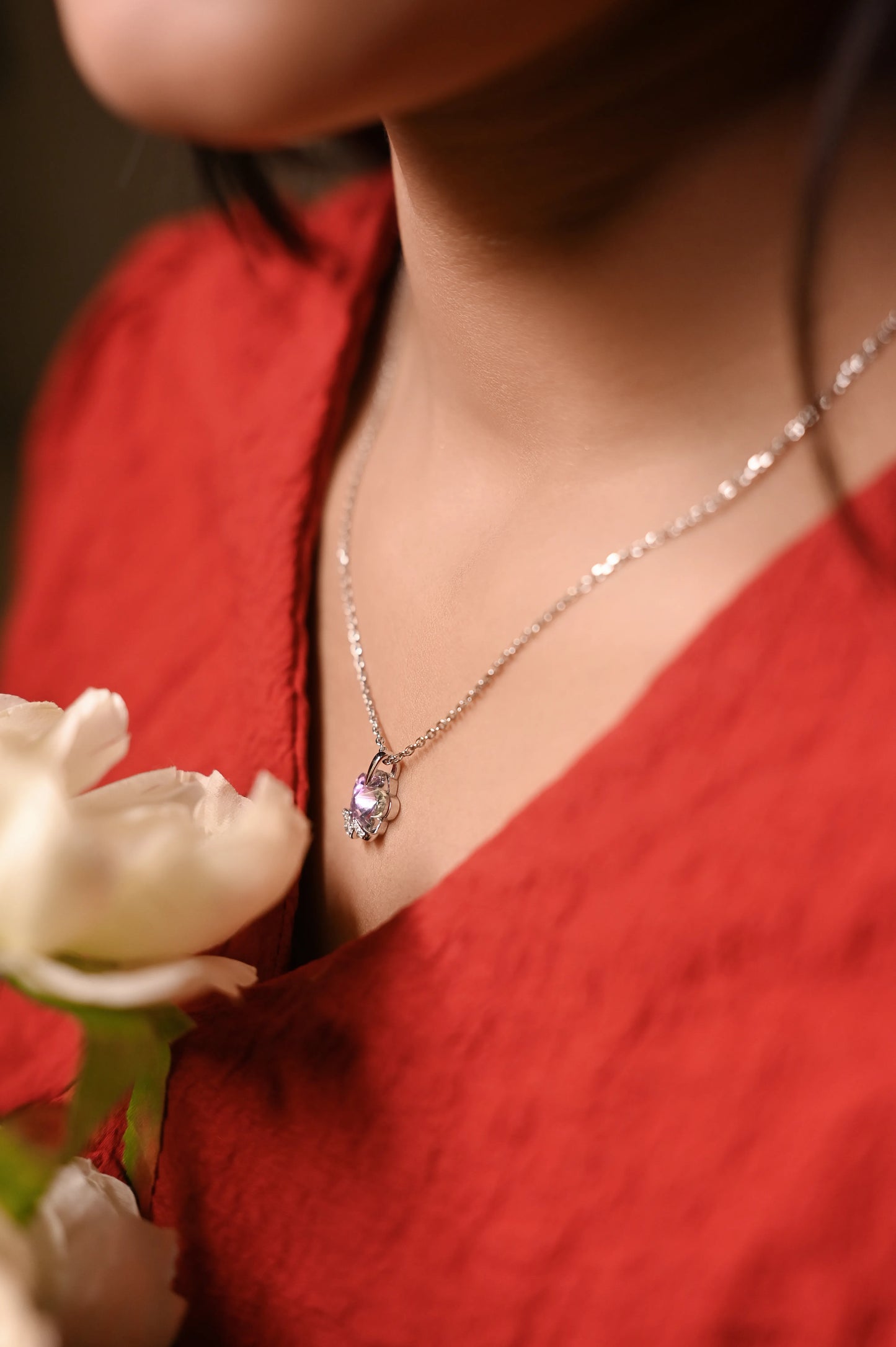 Silver Floral Lilac Necklace