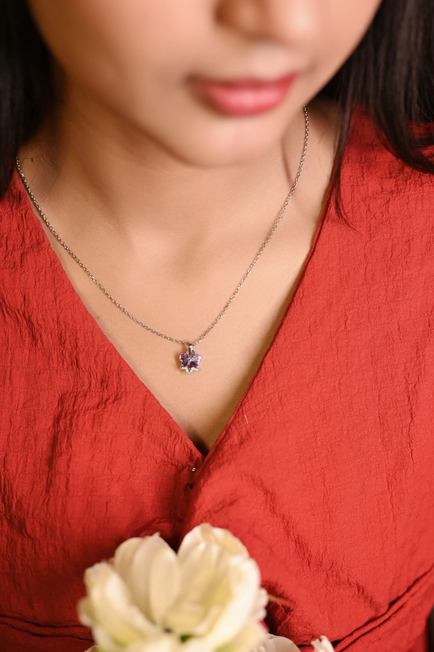 Silver Floral Lilac Necklace