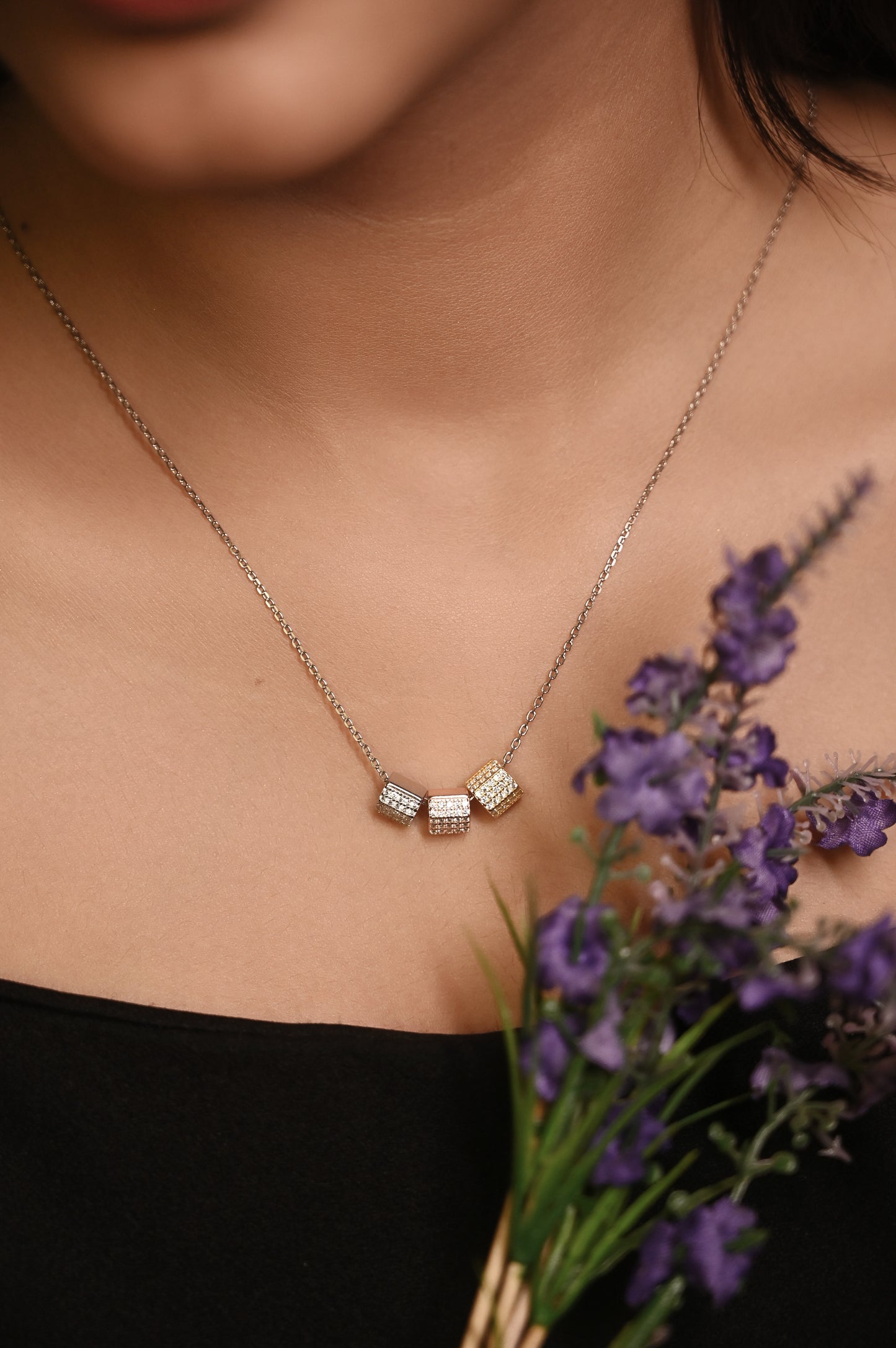 Silver Trinity Spark Cube Necklace
