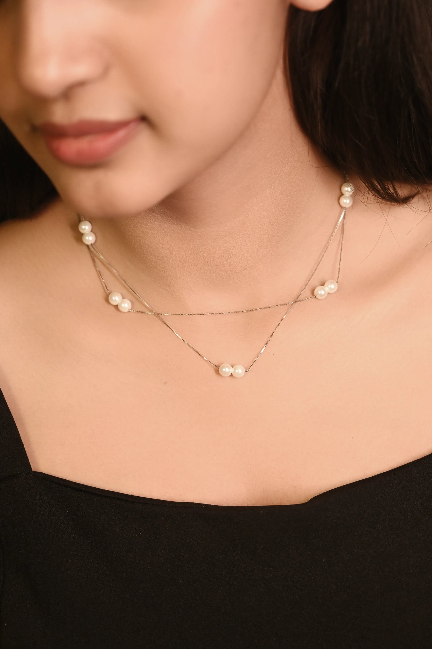 Silver Pearl Layered Necklace