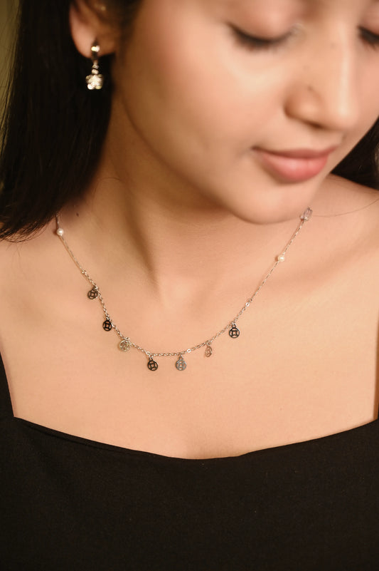 Silver Pearl Charms Necklace