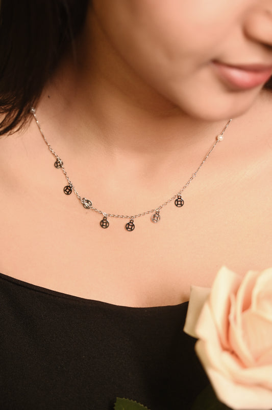 Silver Pearl Charms Necklace