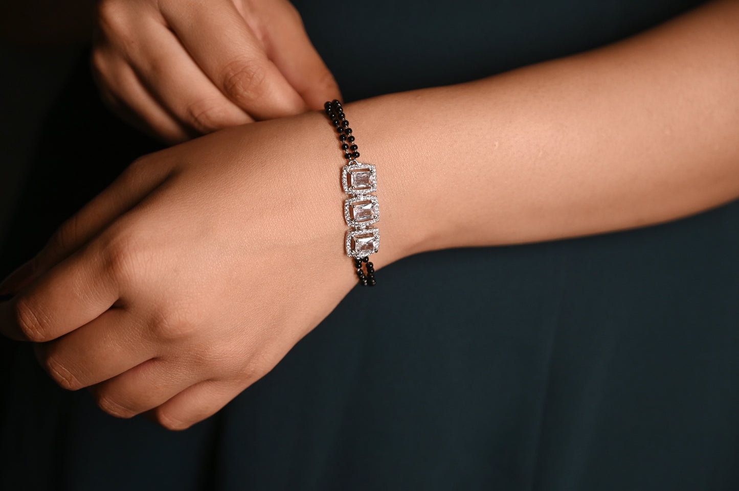Aadhya Triple Sparkle Silver Mangalsutra Bracelet