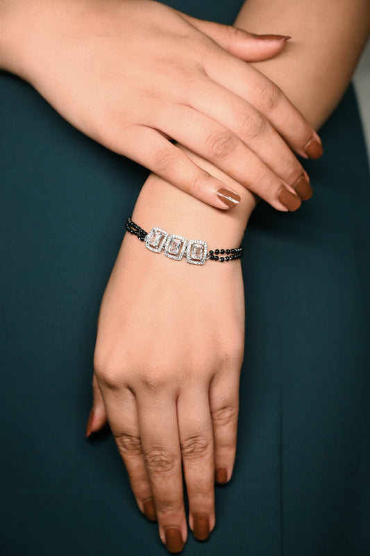 Aadhya Triple Sparkle Silver Mangalsutra Bracelet
