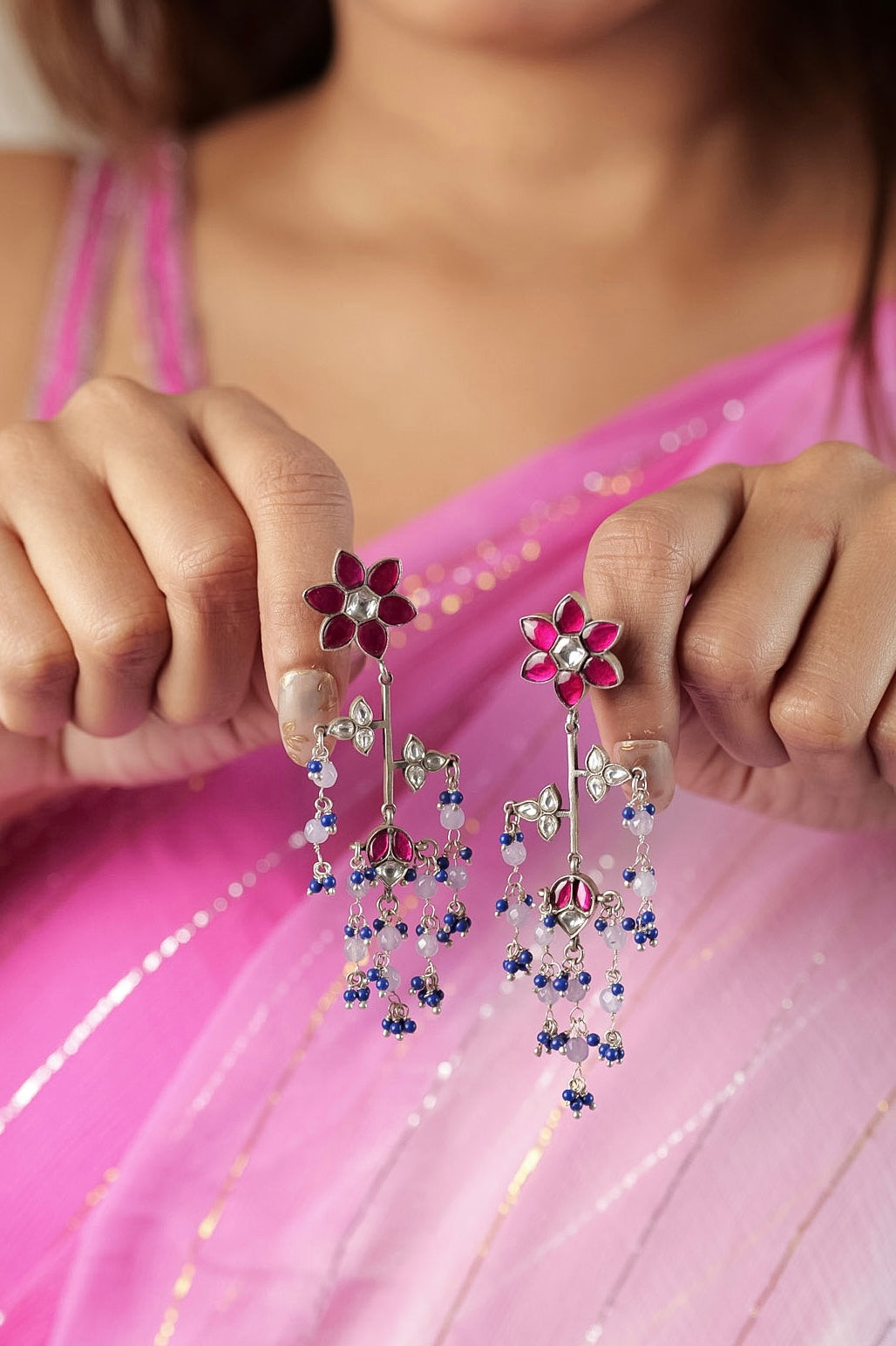 Neel Gulab Beaded Drop Earrings