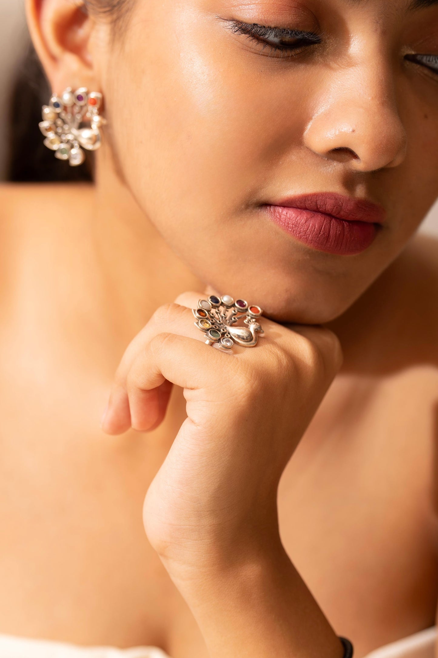 Mishi Navratan Peacock Bloom Ring